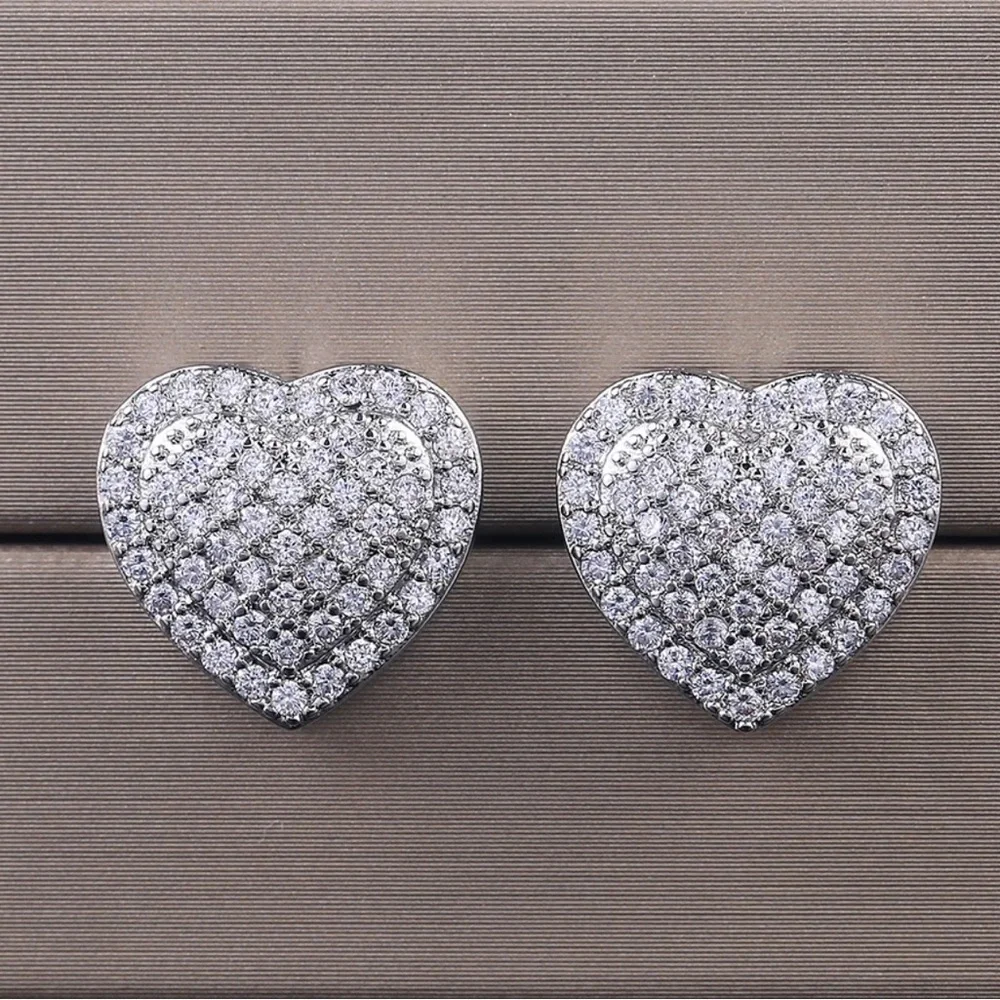 Silver Crystal Heart Stud Earrings - Picture 7 of 10